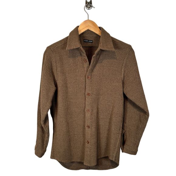 Vintage FRANK LEDER Cardigan Beige Men Size Small 100% Wool Sweater Rare Germany - Picture 1 of 11